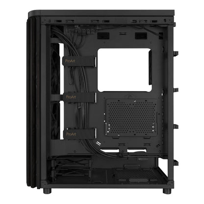Black computer case with visible branding on a white background