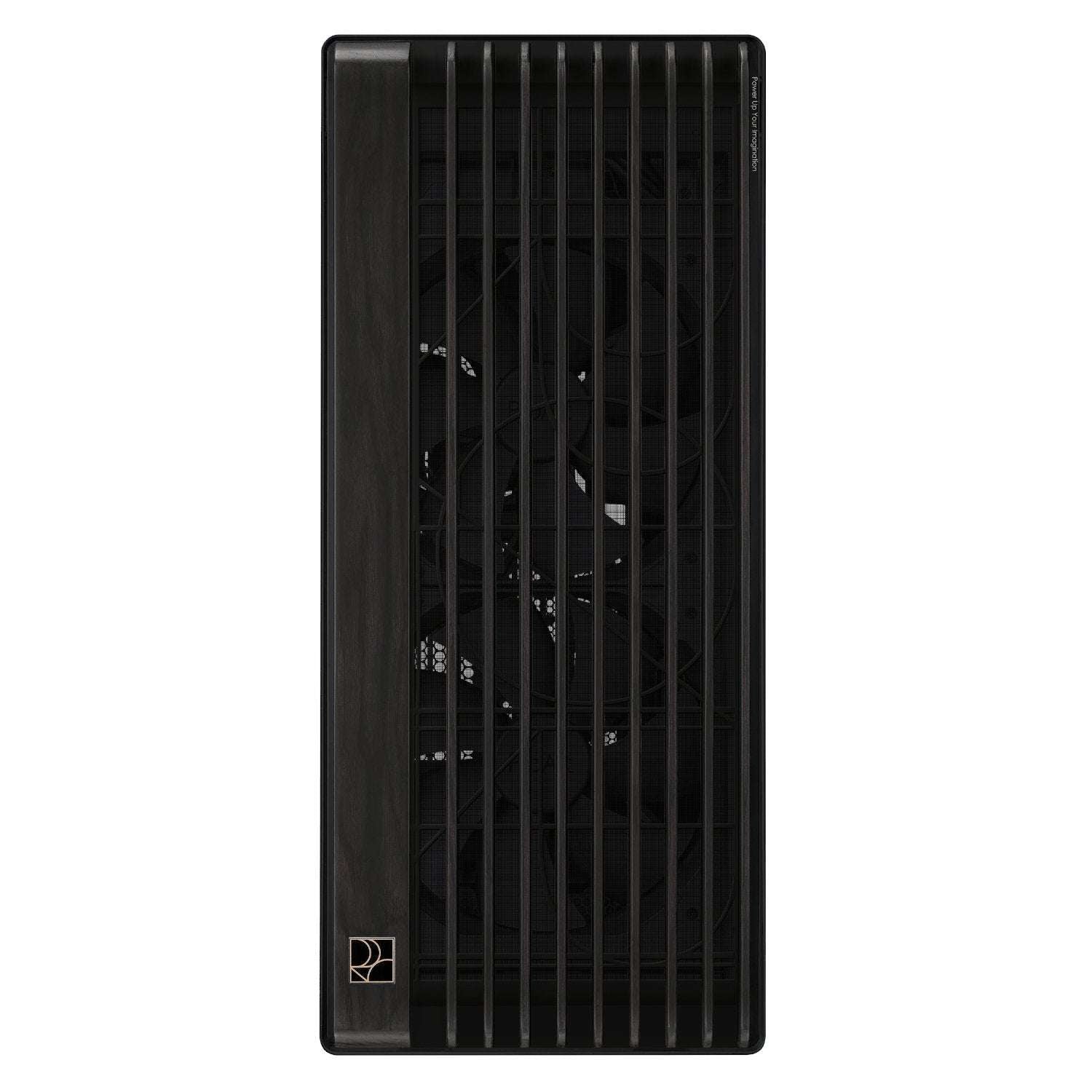 Black computer tower on a white background