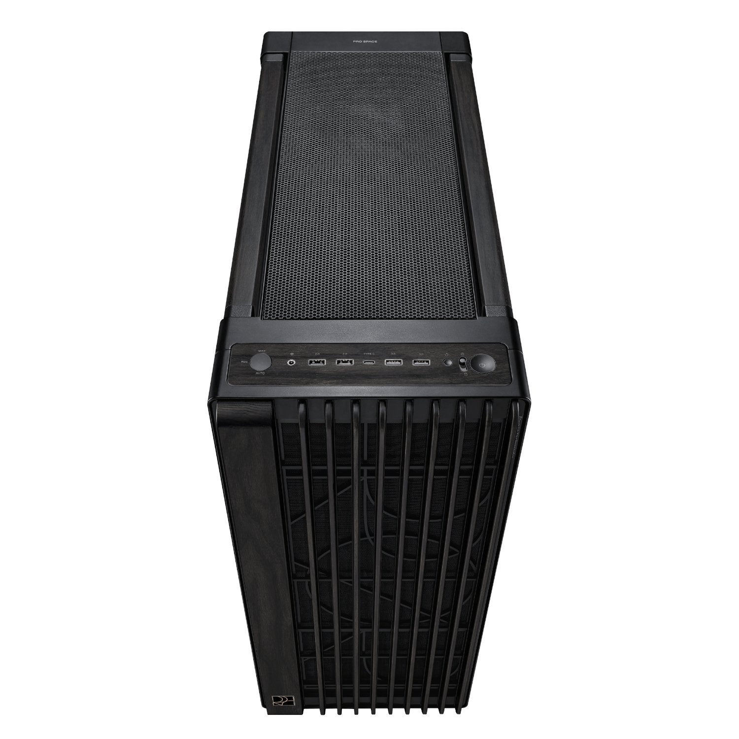 Black computer case on a white background