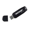 Black USB flash drive with 'Patriot' branding on a white background