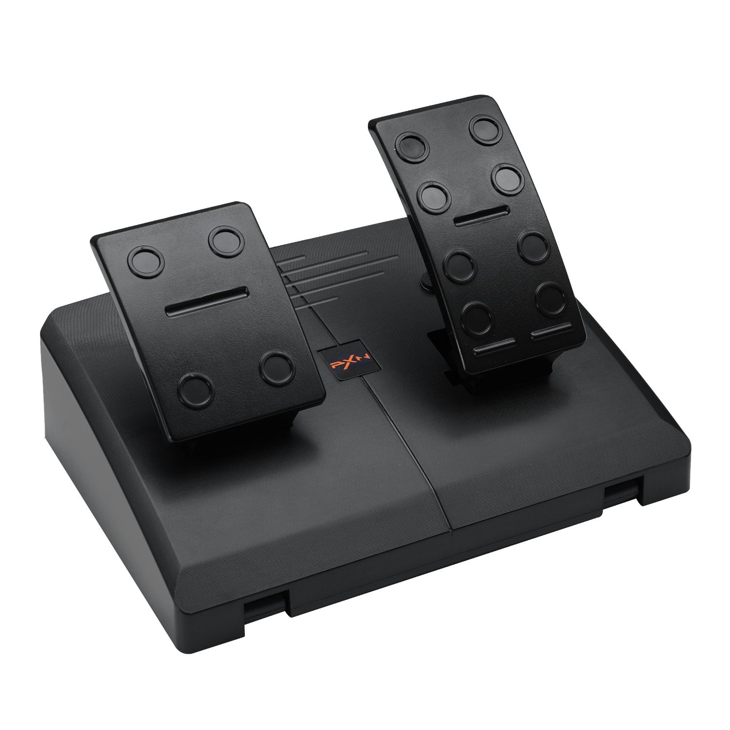 Black gaming steering wheel controller on a white background