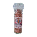A clear glass grinder bottle with a label that reads 'Queen Bee Chilli Creations Reaper Salt', containing a blend of reaper chillies, salts and spices.