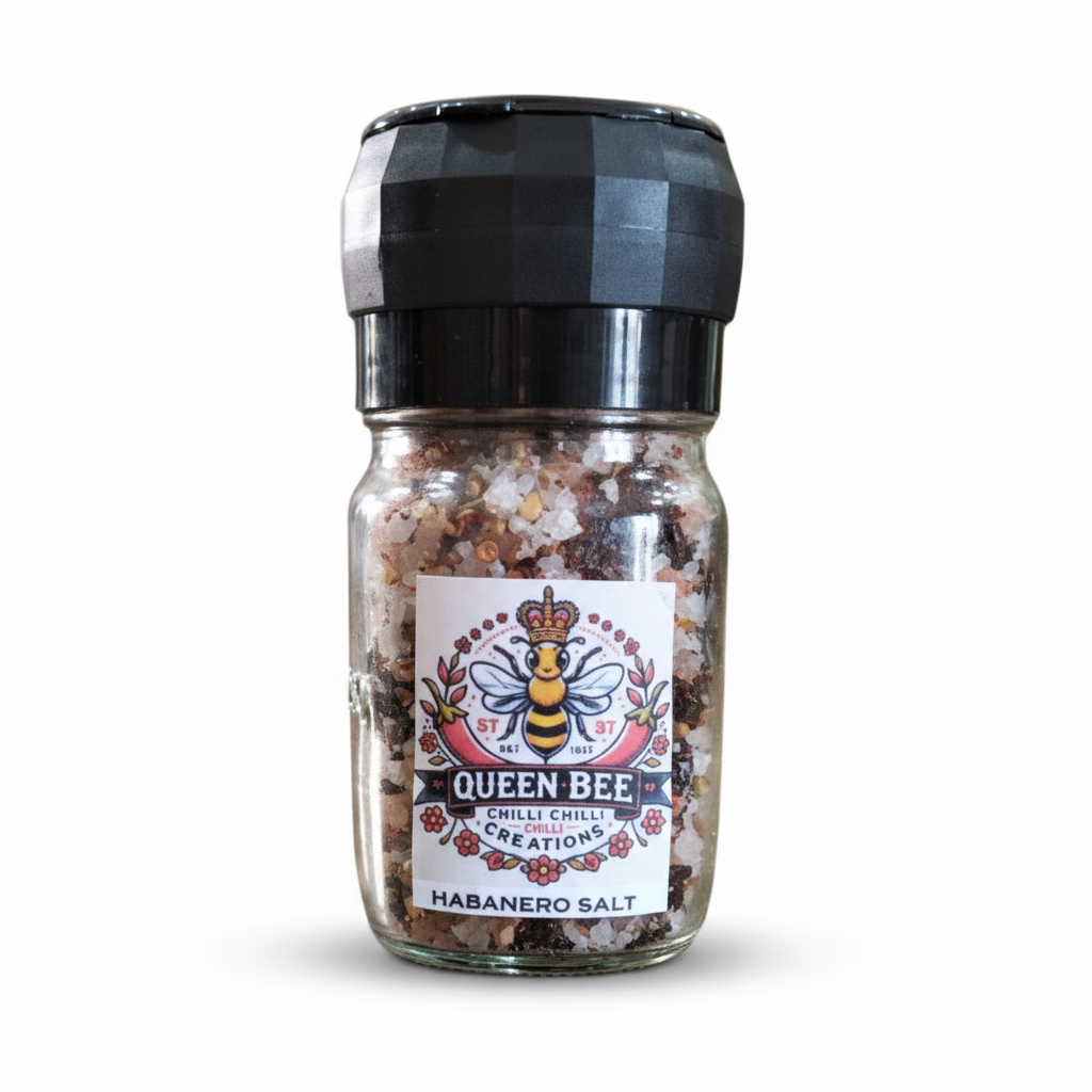 Jar of Queen Bee Chilli Creations Habanero Salt 250ml on a white background