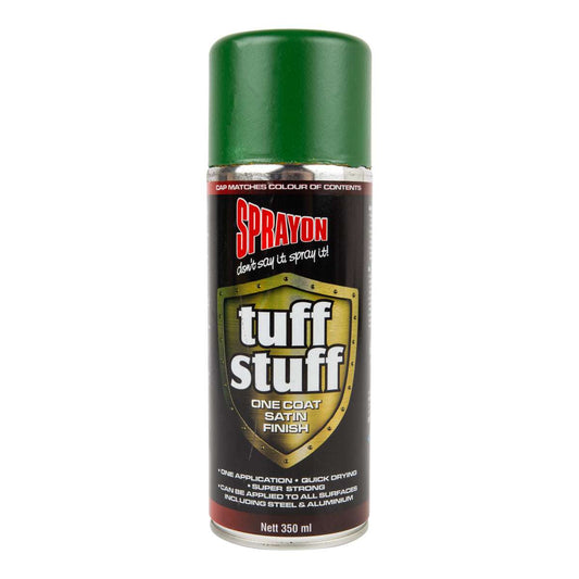 Spray can of tuff stuff spray paint on a white background