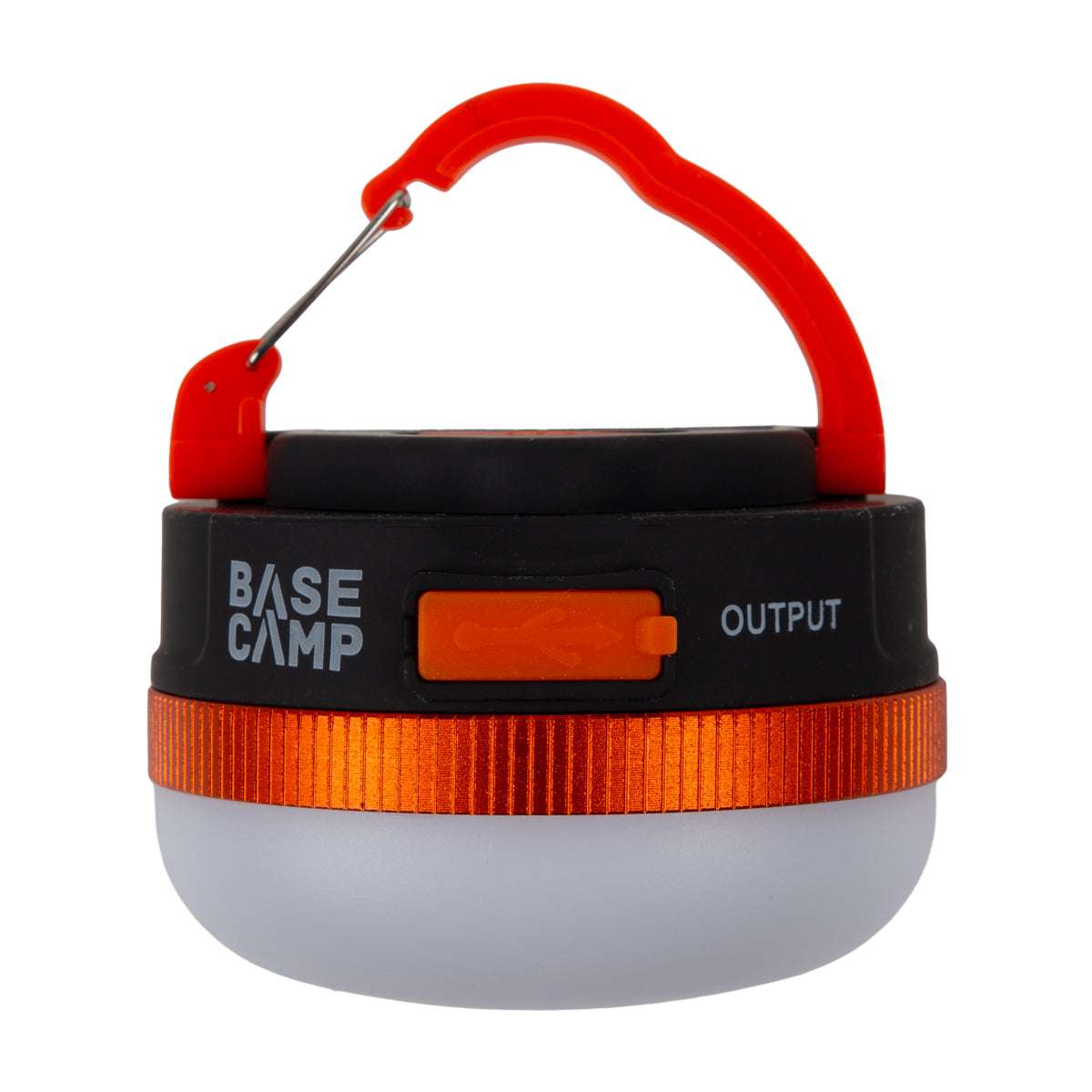 Base camp lantern with red handle and orange accents on a white background