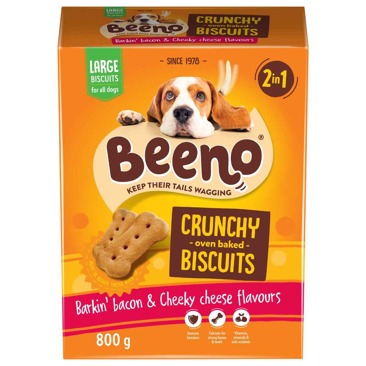 Beeno Dog Biscuits Duo Bacon & Cheese Large 800g