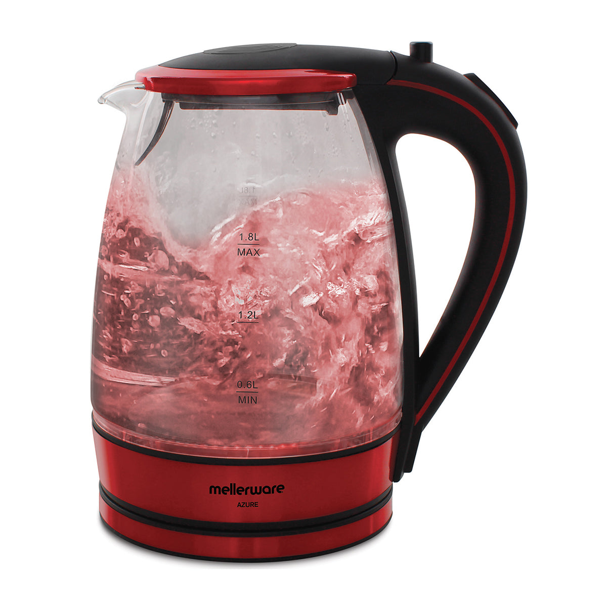 MELLERWARE KETTLE GLASS 1.8L 2200W 360D CORDL RED