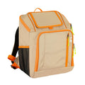 Beige cooler backpack with orange accents on a white background