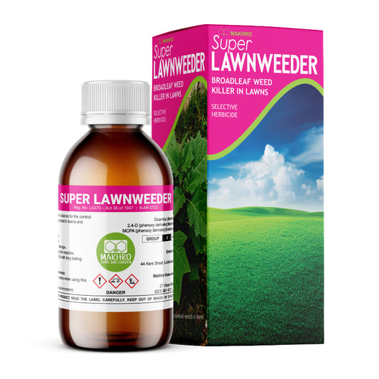 Super Lawnweeder bottle and packaging on a white background