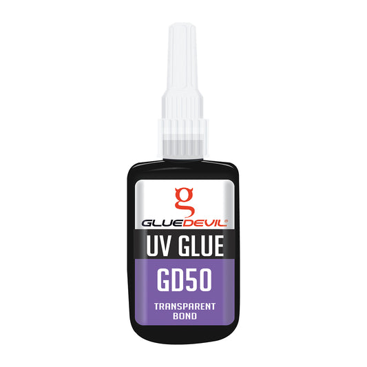 Glue Devil UV glue bottle on a white background