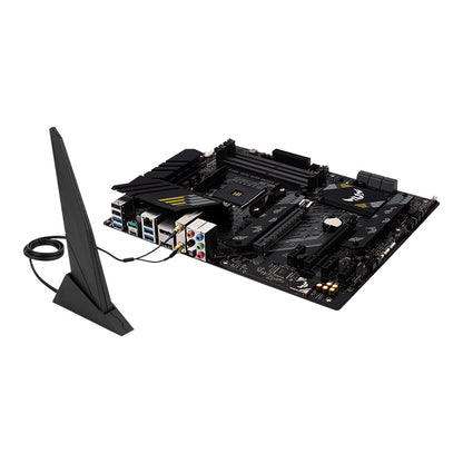 Computer motherboard with wireless antenna on a white background