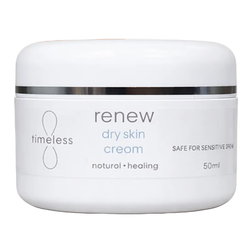 Jar of 'Timeless Renew Dry Skin Cream 50ml' dry skin cream on a white background