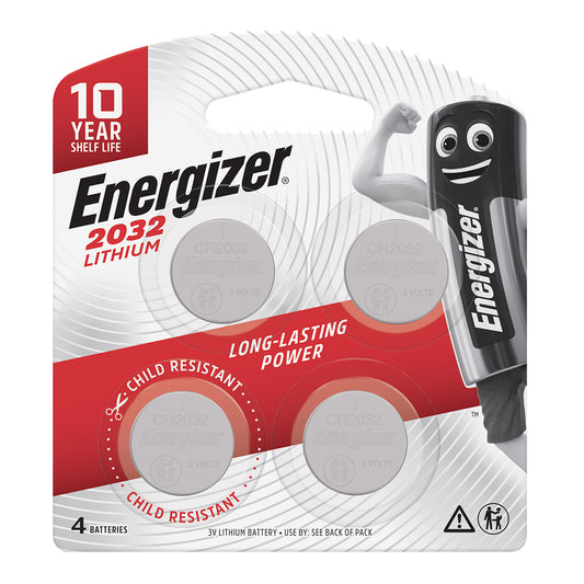 ENERGIZER BATTERY LITHIUM COIN 3V CR2032 4 PACK