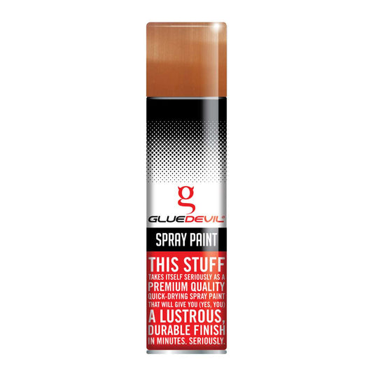 Spray paint can with 'Glue Devil' branding on a white background