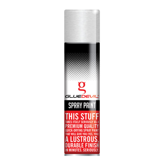 Spray paint can with Gluedevil branding on a white background