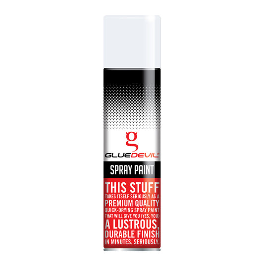 Spray paint can with Gluedevil branding on a white background