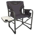 An oversized director's chair with a side table, featuring a gray fabric seat and a gray metal frame with a matte anodized finish.