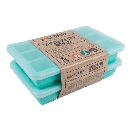 Basecamp silicone ice tray with lid on a white background
