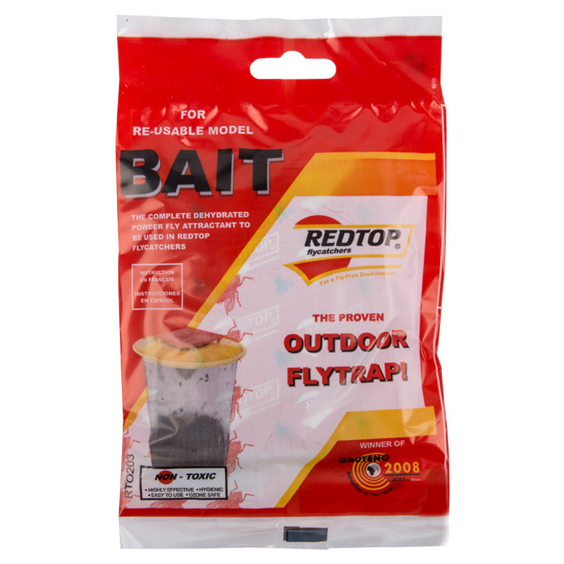 Packaging of Redtop Spare Flybait, primarily red and white with images of fly fishing and the product itself visible through a clear plastic window.