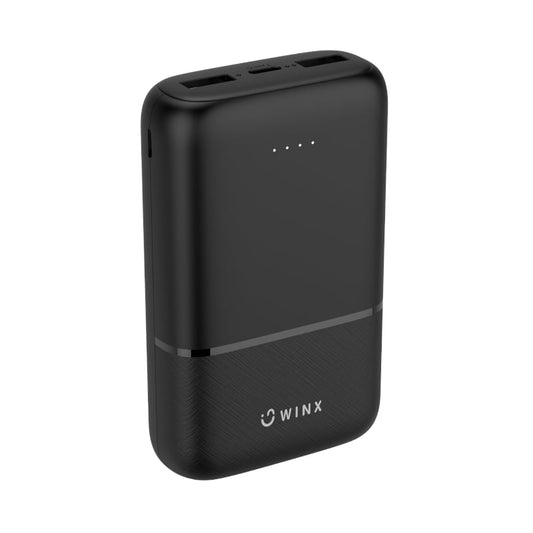 Black power bank with WINX branding on a white background