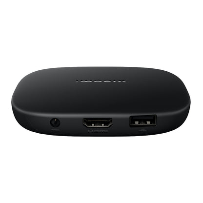 Black electronic device with ports on a white background