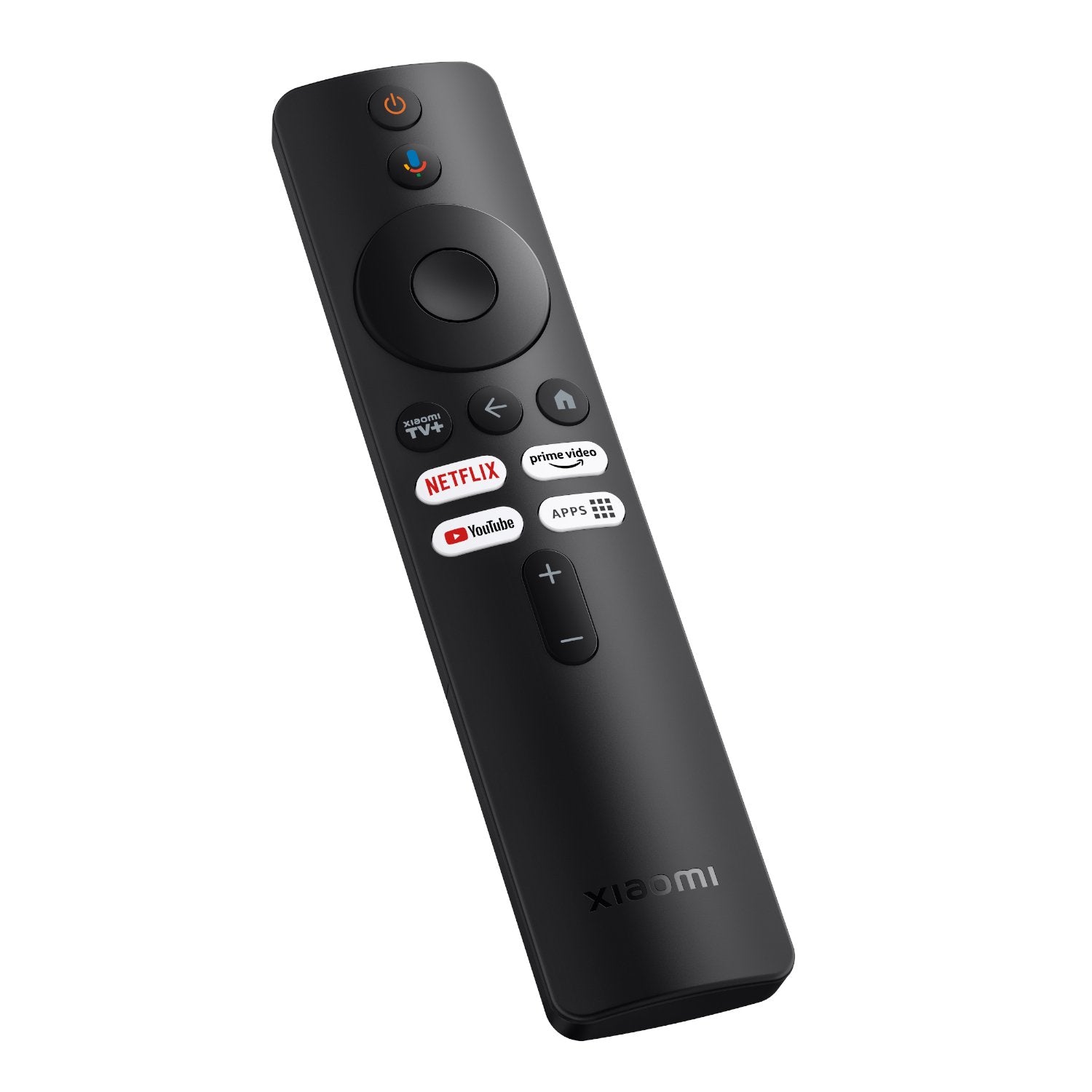 Black Xiaomi remote control on a white background