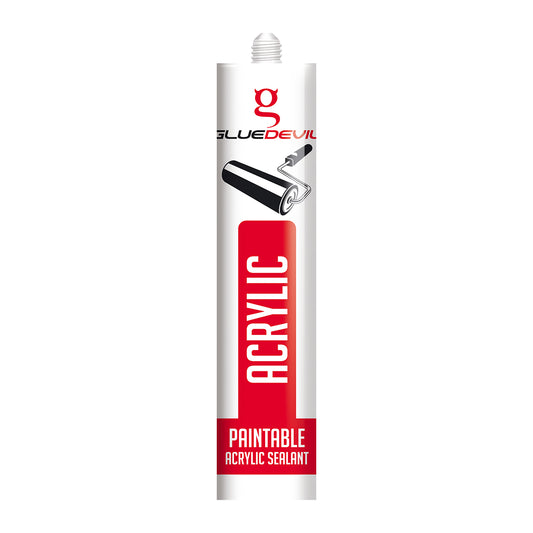 Glue Devil acrylic paintable sealant tube on a white background