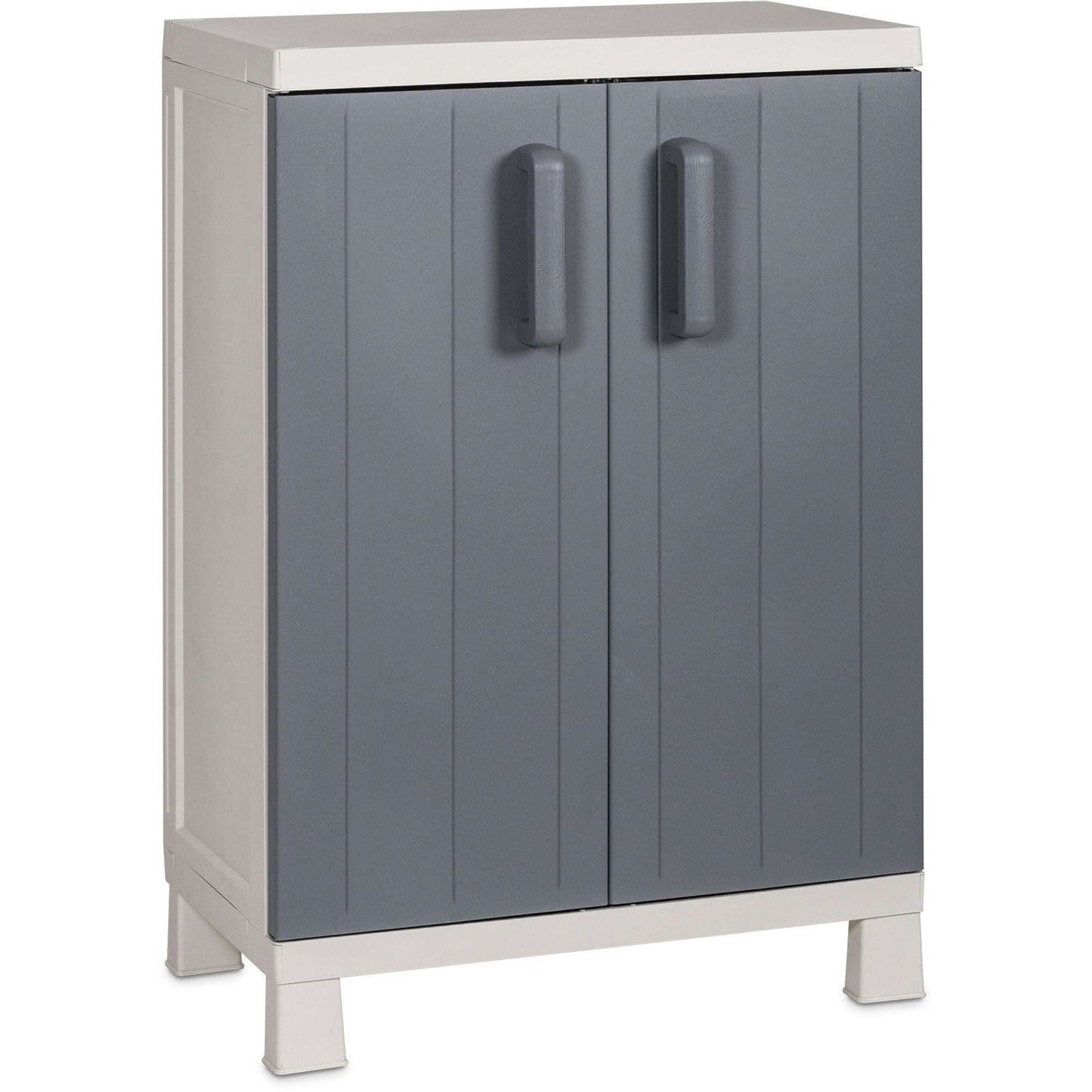 Gray cabinet with white base and top on a white background