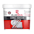 Glue Devil cornice adhesive container with red and white design on a white background