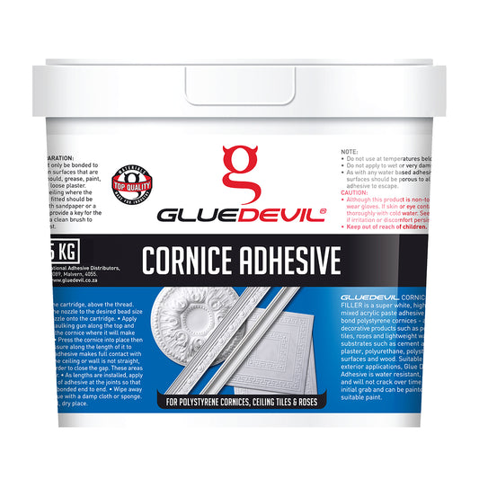 Glue Devil cornice adhesive packaging on a white background
