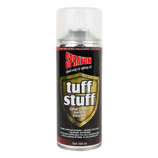 Spray can of tuff stuff spray paint on a white background
