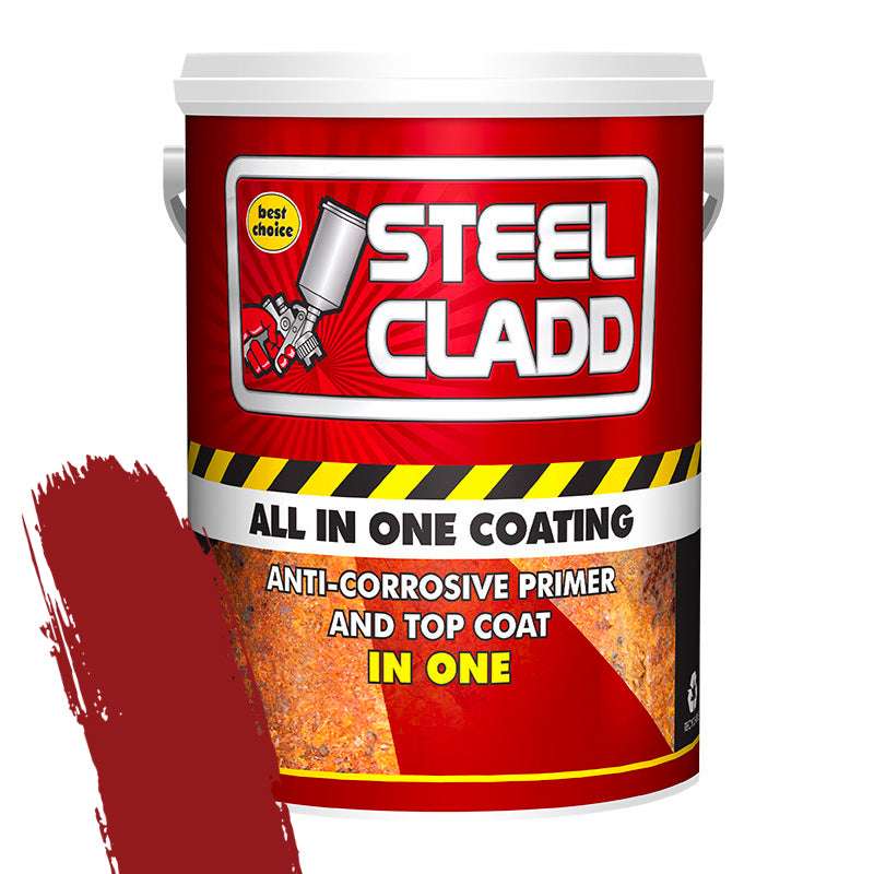 Steel Cladd coating container with red label on a white background