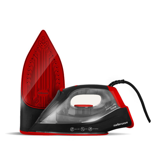 Red and black iron on a white background