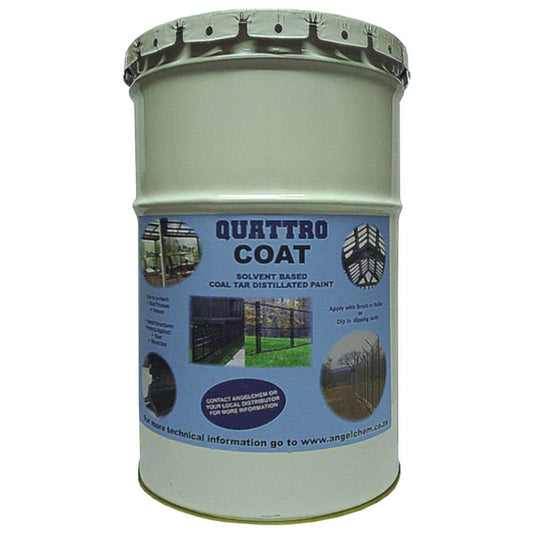 Quattro Coat paint can with blue label on a white background
