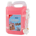 Pink container of Quattro 500 high performance alkaline degreaser and detergent with a label on a white background
