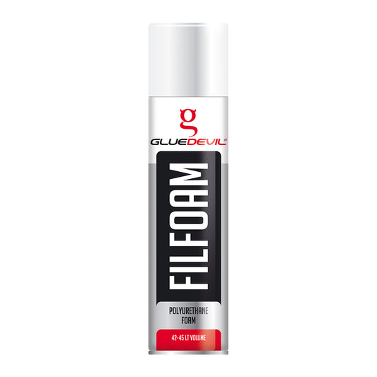 Foam can with 'Glue Devil' branding on a white background