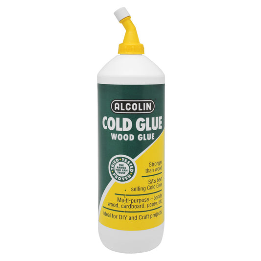 Bottle of Alcolin cold glue on a white background
