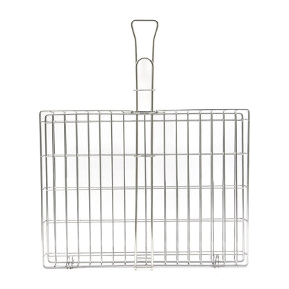 Stainless Steel braai grid with handle on a white background