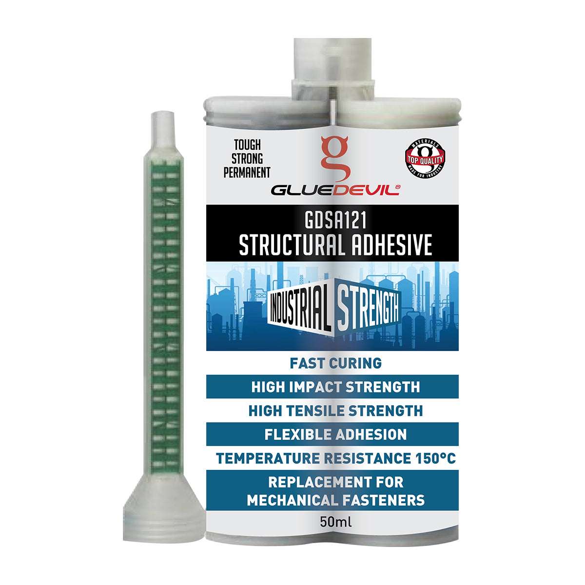 Glue Devil structural adhesive with packaging on a white background