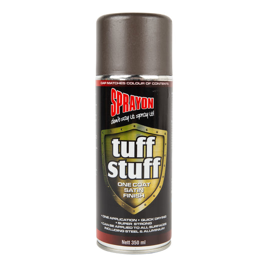 Spray can of tuff stuff spray paint on a white background