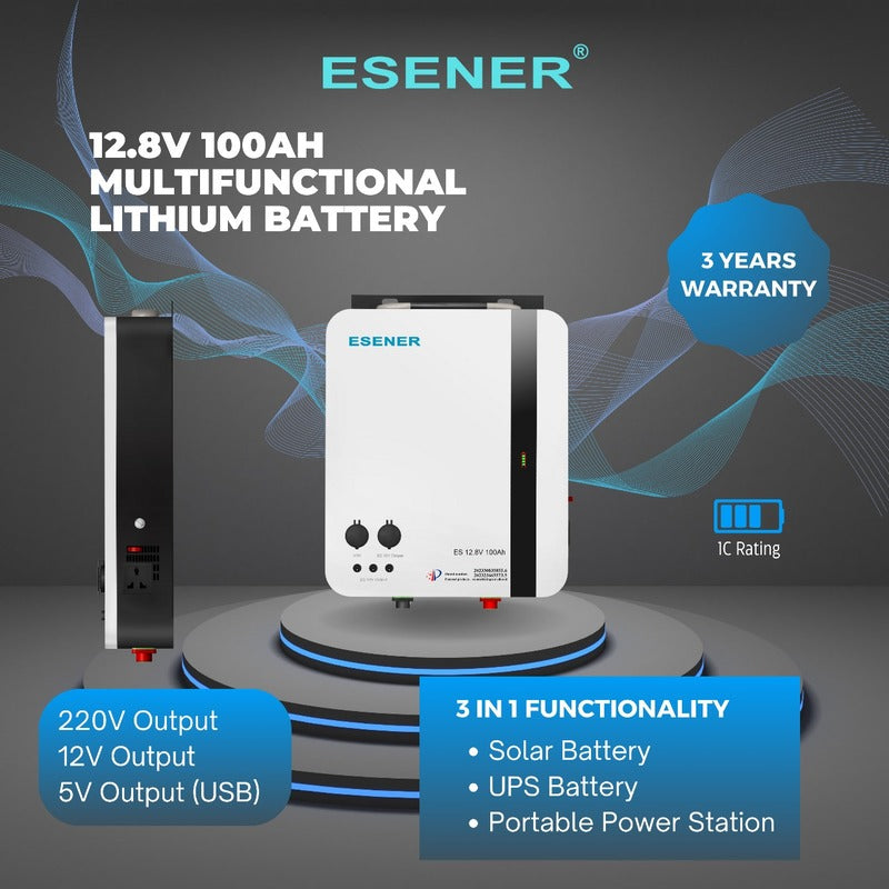 Esener 1.28kWh Multifunctional Lithium Battery 12.8V | low self-discharge for reliable energy | sustainable living in South Africa