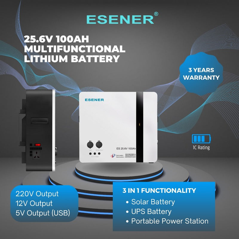 Esener 2.56kWh Multifunctional Lithium Battery 25.6V | excellent high temperature performance | reliable power for South African homes