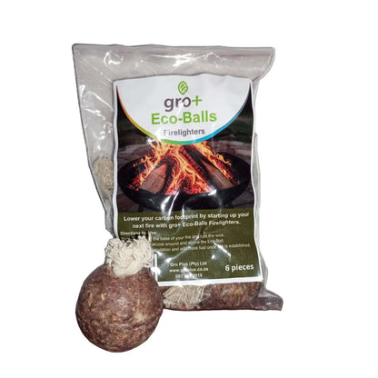 gro+ Eco-Balls Firelighters 6-Pack packaging with a firelighter on a white background