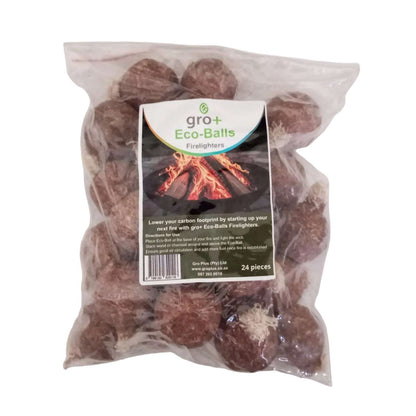 Bag of 24 brown eco-balls with a label on a white background