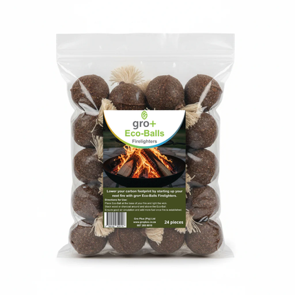 gro+ Eco-Balls Firelighters 24-Pack | Packaging Front | Eco-Friendly Braai Firelighter