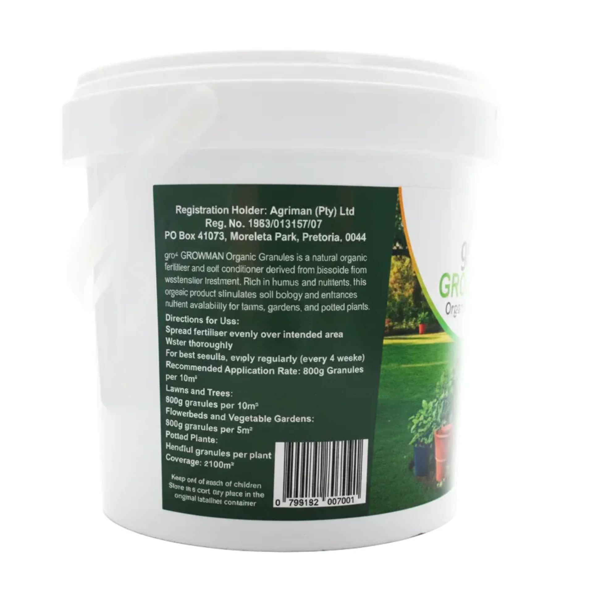 Container of gro+ Growman Organic Granules with label on a white background