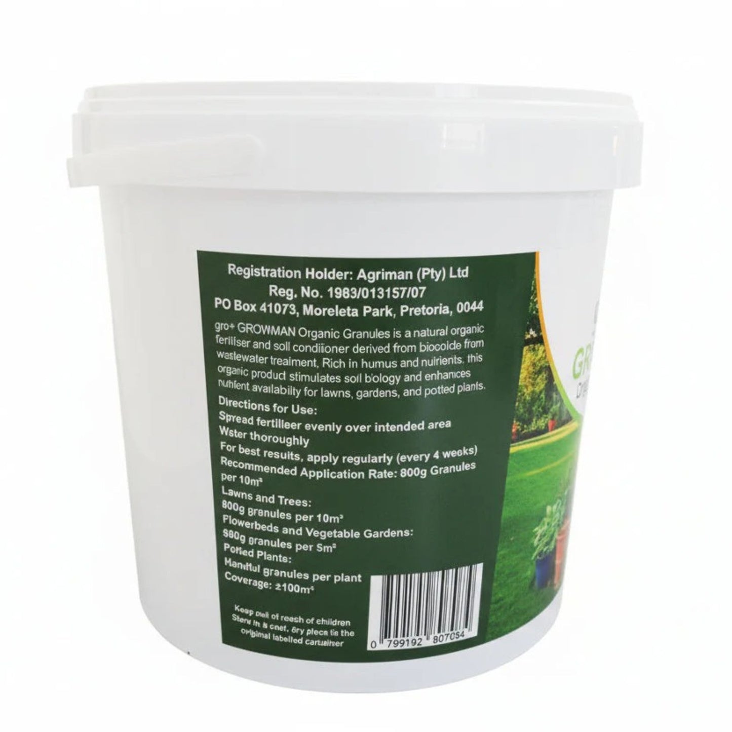 Container of gro+ Growman Organic Granules with label on a white background