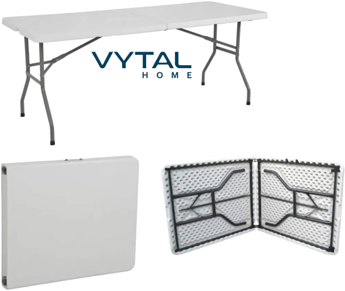 Folding table with Vytal Home branding, shown in open and folded states.