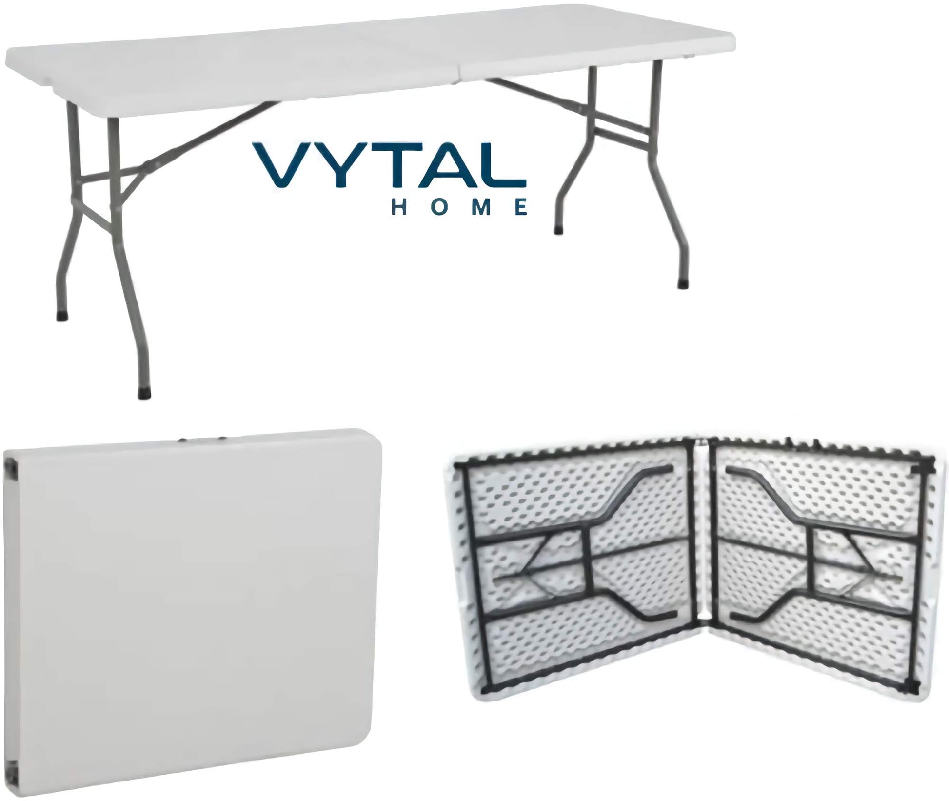 Folding table with Vytal Home branding, shown in open and folded states.