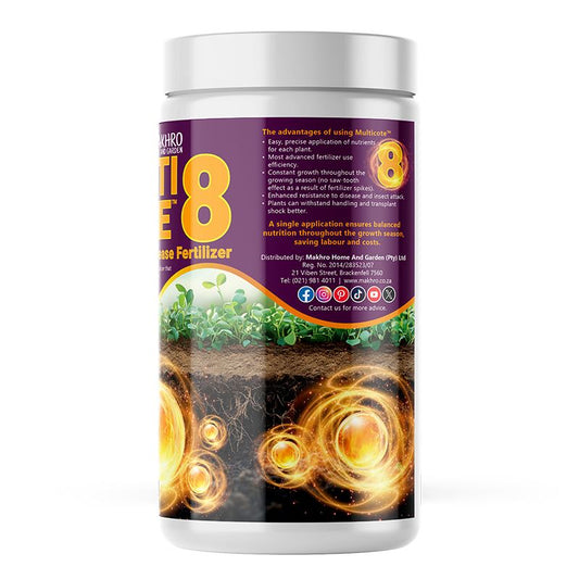 Multicote 8 Controlled Release Fertiliser back label | Single application feeds plants all growing season